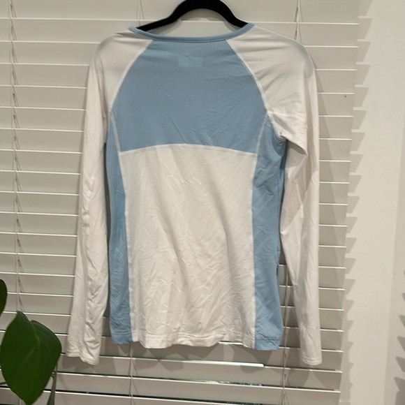 COLUMBIA ✨ Sun Protection Blue White Long Sleeve Running Workout Top Size Small - Picture 5 of 5